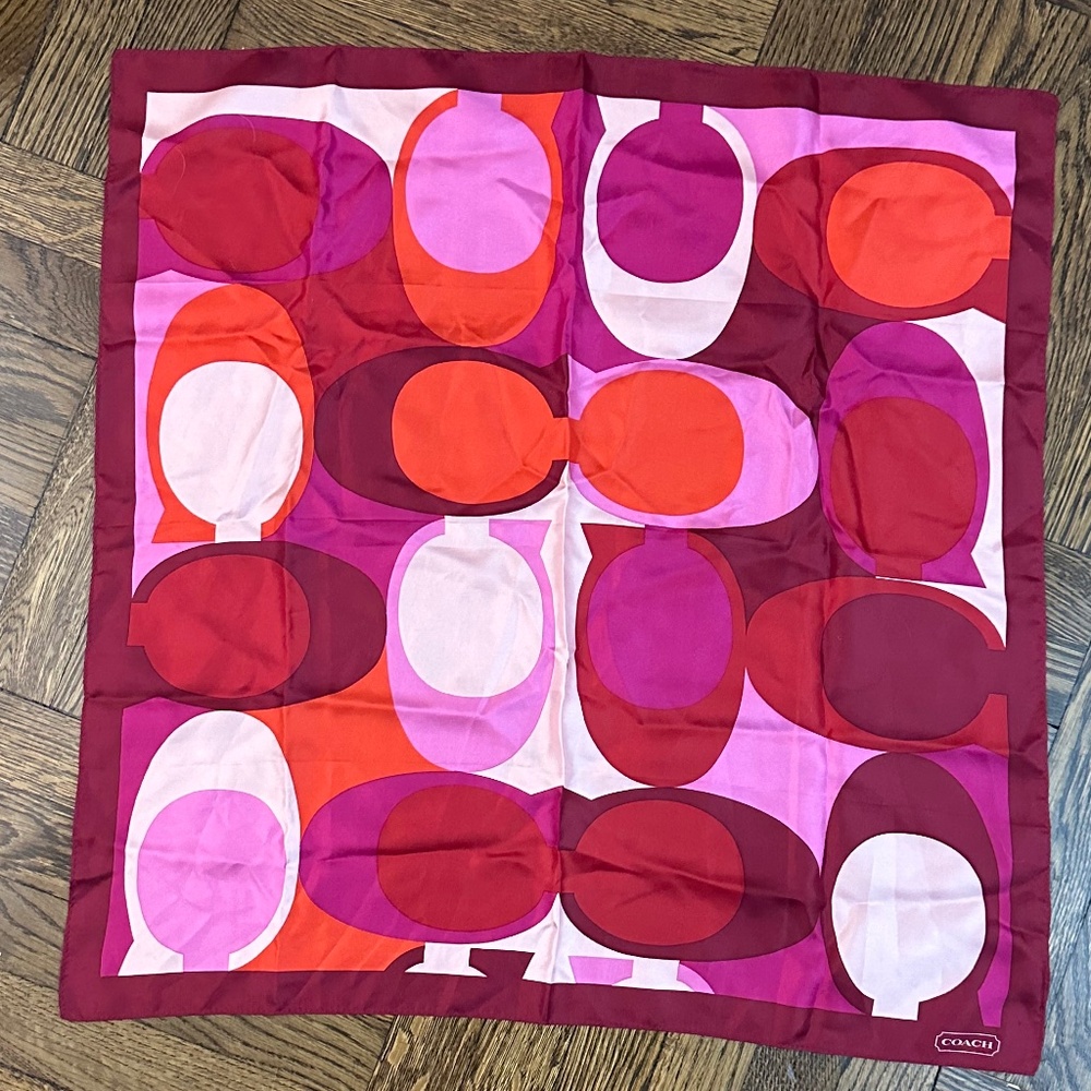 Vintage Colorful Coach Square Silk Scarf